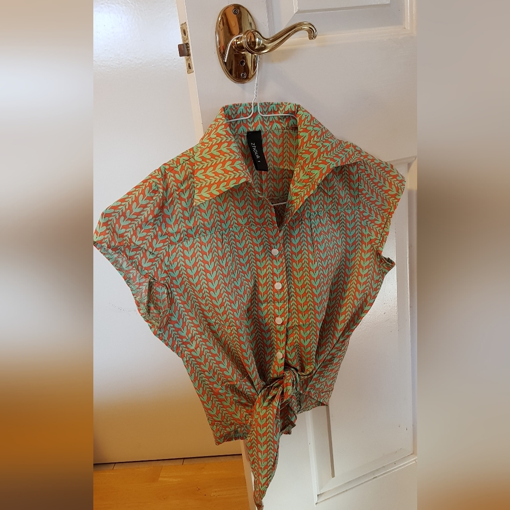 Zhouk tie-front summer print top - Picture 1 of 8